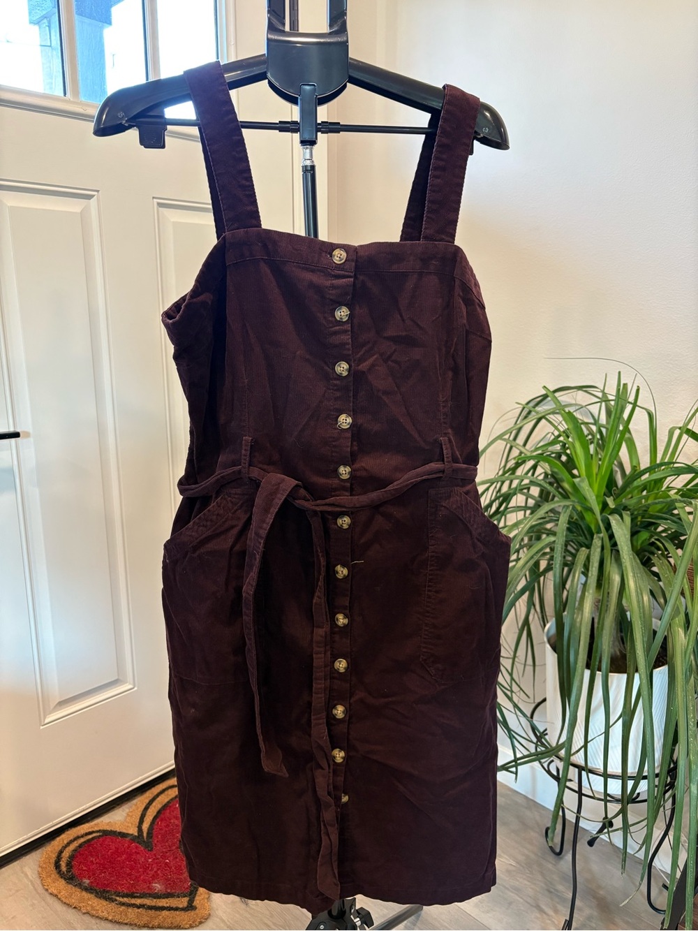 Universal Thread Dark Brown Corduroy Button-Front Midi Pinafore Dress